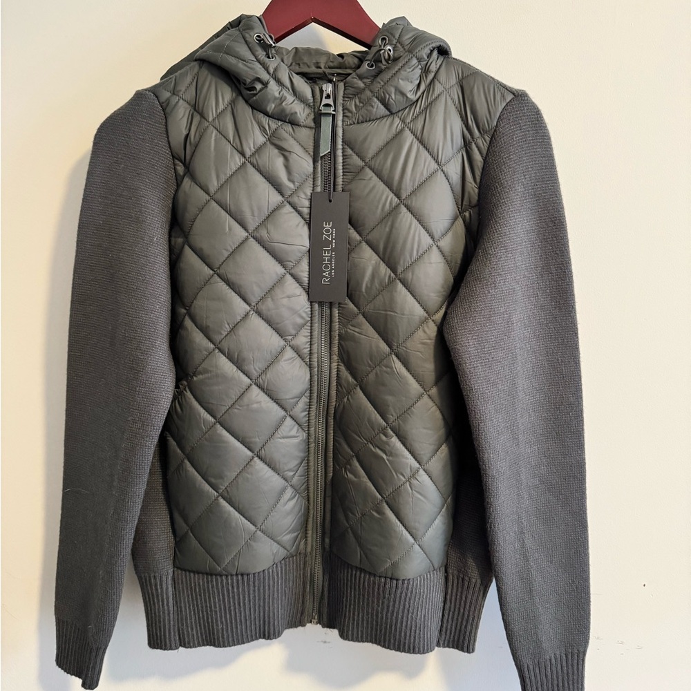 Rachel Zoe Quilted Knit Jacket Zip Front Hooded Size XS NWT